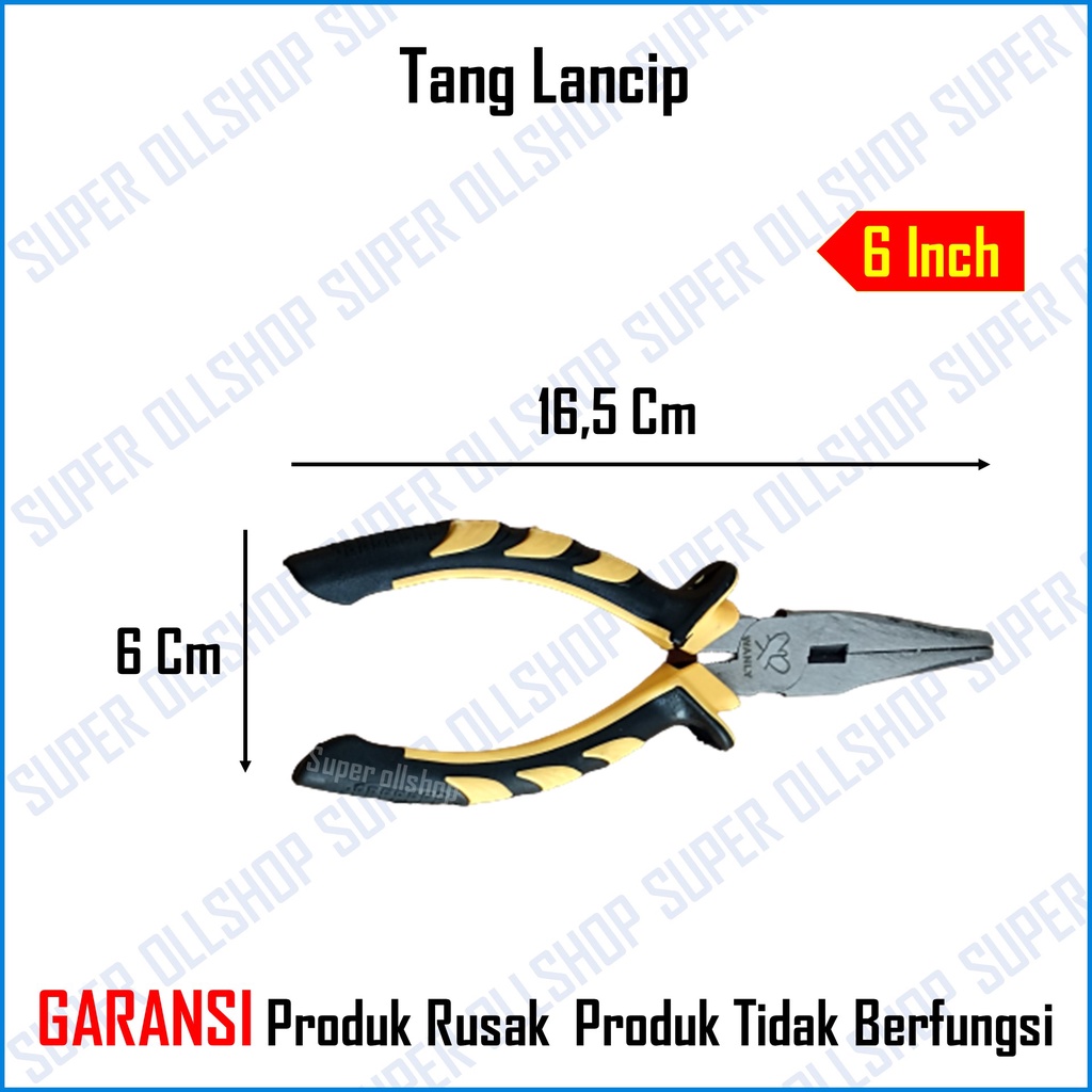 Tang Lancip Cucut Kombinasi Potong Mini Jepit Long Nose Pliers Blister 6 Inch