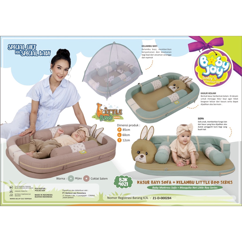 [4KG] Baby Joy Kasur Bayi Kolam (Bumper bisa dilipat) + Kelambu Little Roo Series - BJK 4021