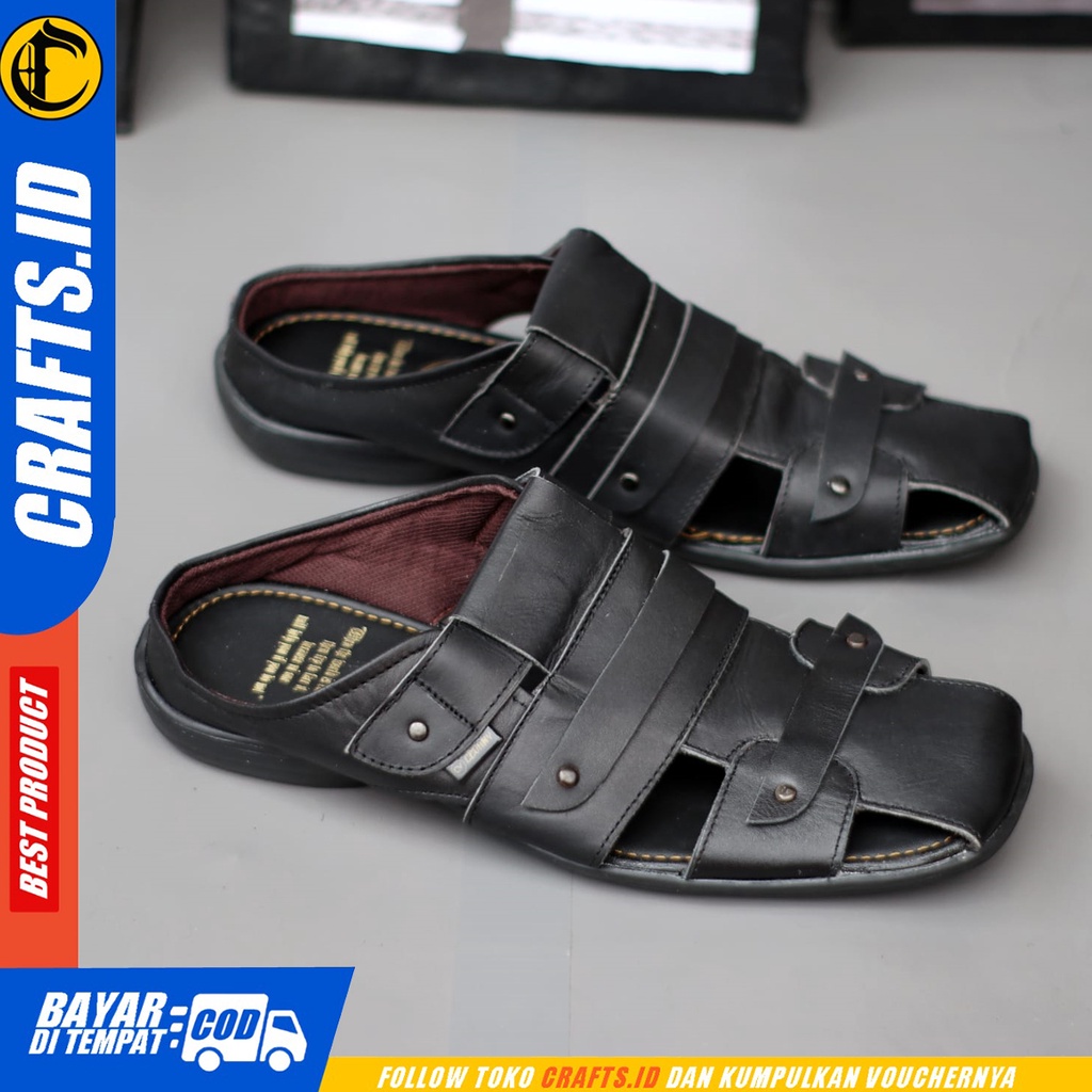 CRAFTS tutonk - Sepatu Sandal Casual Bustong Slop Kulit Asli Pria