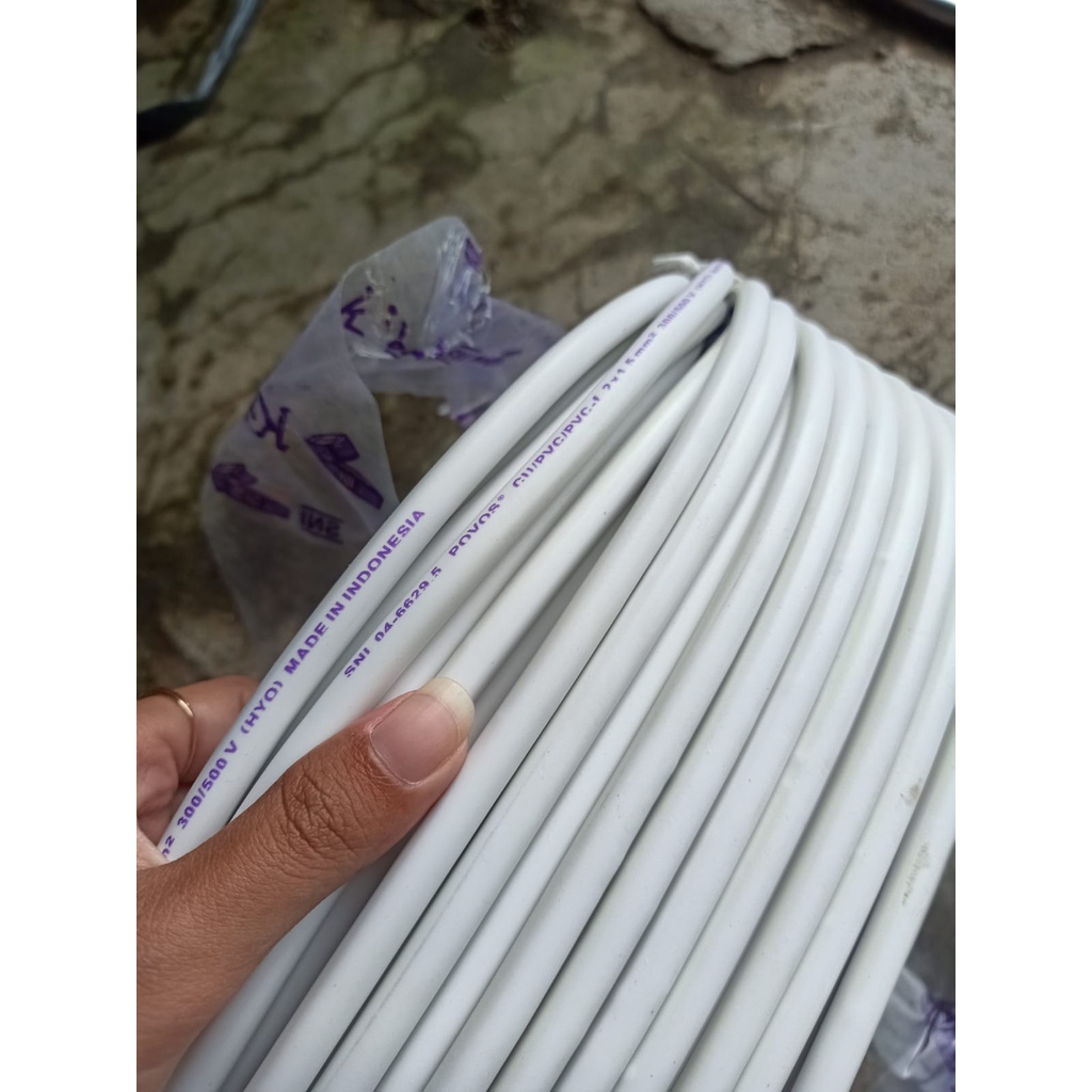 KABEL TEMBAGA SNI KABEL NYMHYO PUTIH 2 x 1,5 asli tembaga 50 meter