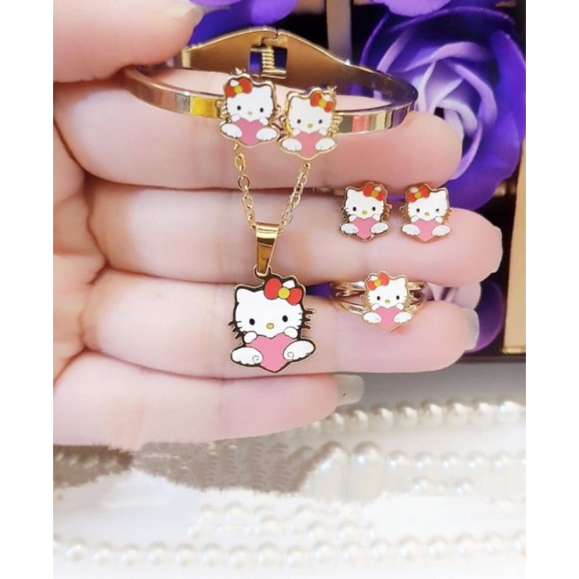 Perhiasan Set Titanium hello kitty Anak Anti Alergi,Luntur dan Karat Awet Tahunan