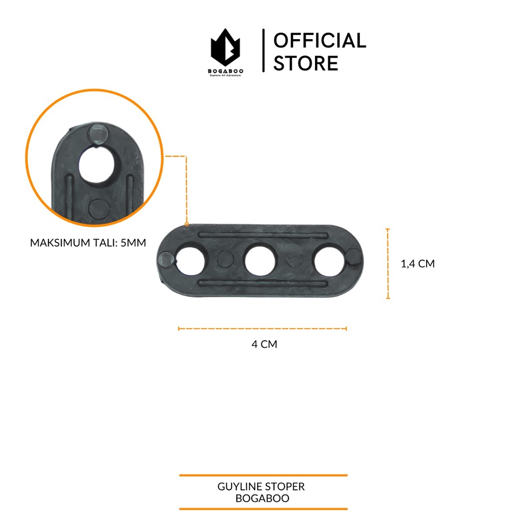 Stopper / Gesper Tali Tenda - Guyline Hitam -  Pengatur Tali Flyshet / Tenda