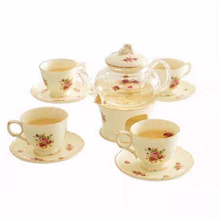 TEA POT KERAMIK SET CANGKIR MOTIF BUNGA SHABBY/TEKO DAN CANGKIR KERAMIK SHABBY