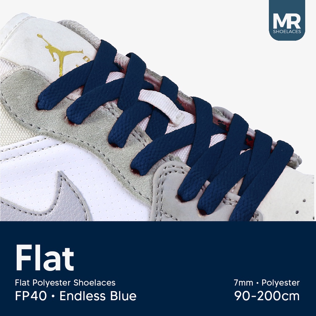 Original MR Shoelaces FP40 Endless Blue Tali Sepatu Pipih Flat 7mm 90cm-200cm Gepeng