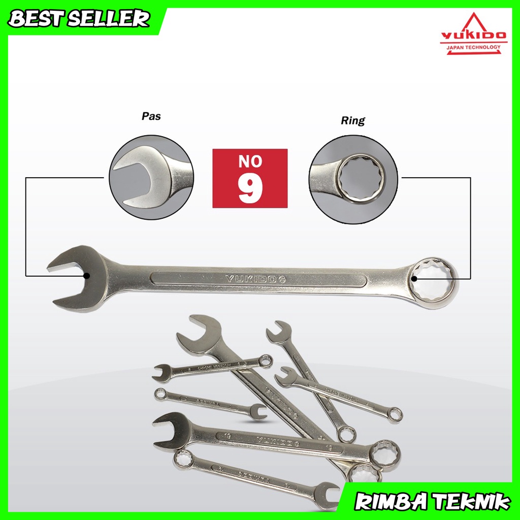 PROMO !! Kunci Ring Pas 9 mm Chrome Vanadium Steel Combination Wrench YUKIDO