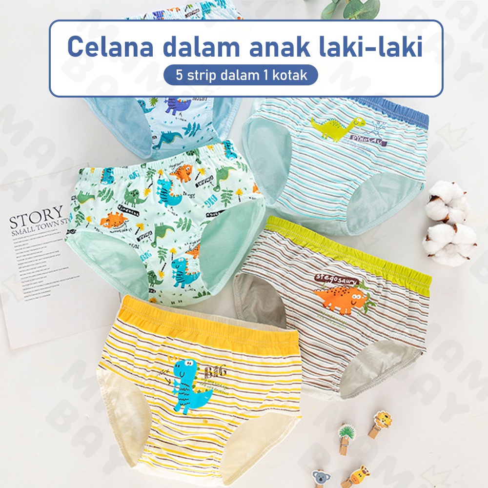 OKEYI Celana Dalam Anak Laki-Laki Bahan Katun Halus Motif Dinosaurus 5 PCS/Set