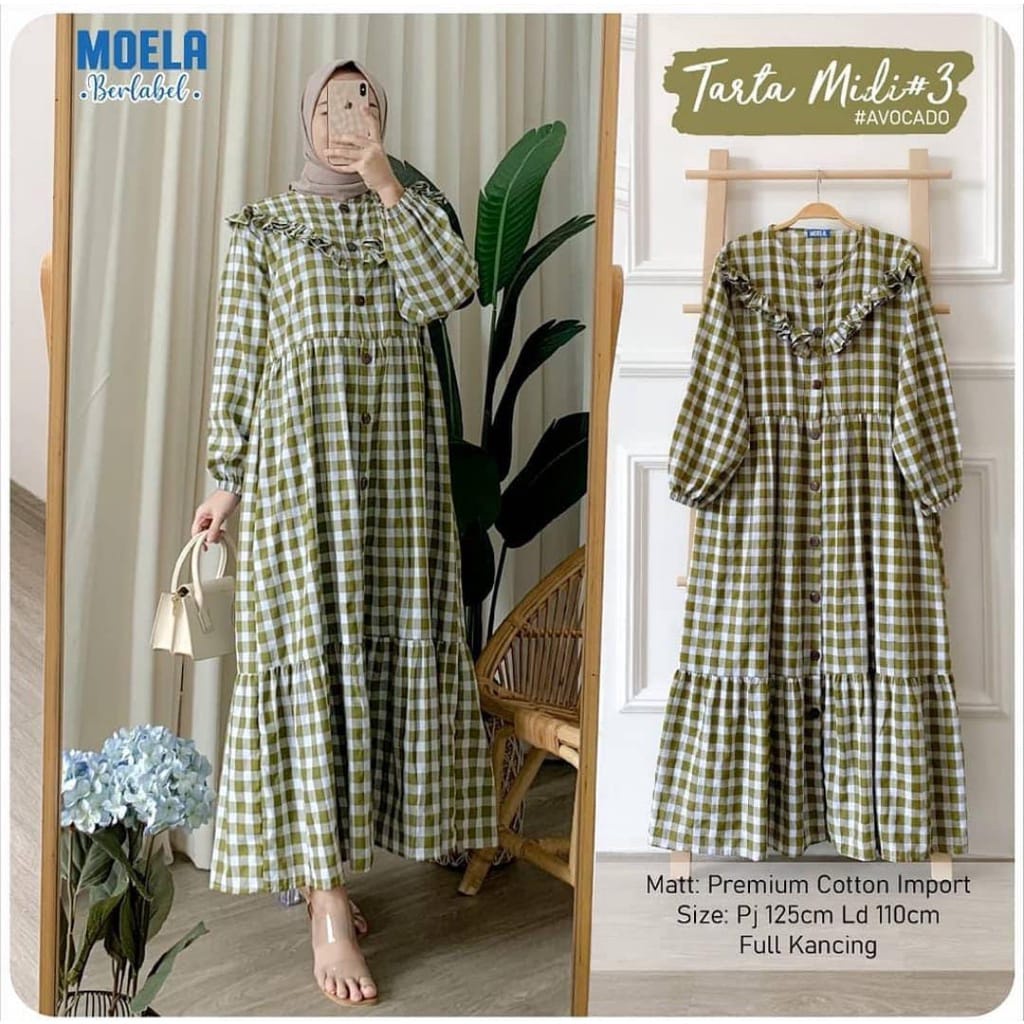 [BIG SALE] DASTER TEBY | tarta midi dress | gamis kotak kotak terbaru | gamis mola crinkle airflow