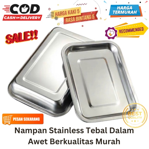 [BISA COD] PROMO Nampan Stainless Tebal Dalam Awet Berkualitas Murah Baki Stainless Tatakan Saji Tempat Sayur Wadah Makanan Alat Saji Penyaji Baking Tray Loyang Baki Kotak Nampan Kotak Harga Terjangkau