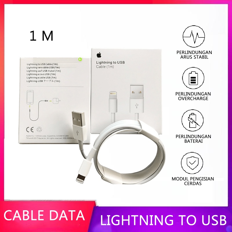 iPhone Charging Cable Kabel Data iPhone Lightning Charging Cable Kabel Charge Kabel Lightning USB Cable Kabel Data Apel USB Cable untuk iPhone Data Cable Lightning To USB 1M for Iphone 5 6 7 8 XS XR 11 12 Pro Max