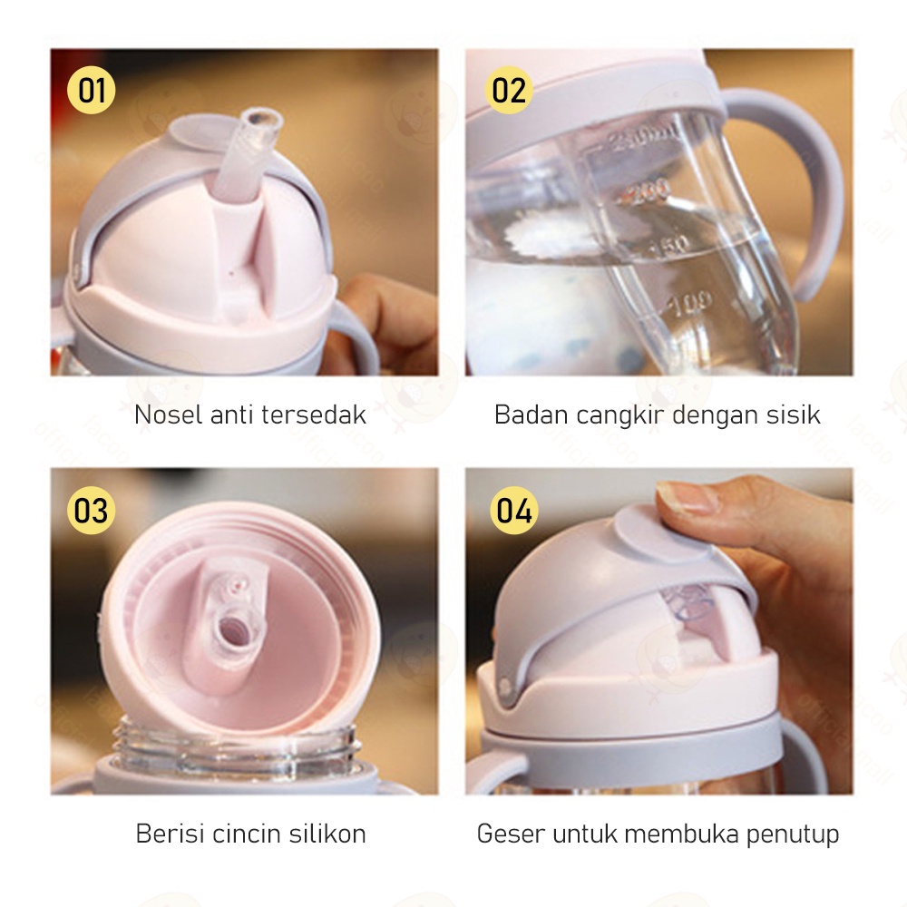 Lacoo Botol minum bayi anak 250ml Gelas anak balita Training cup baby karakter Sippy cup bpa free