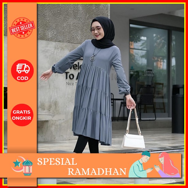Long Tunik Mandy Set Ld 110 Setelan Wanita Terbaru Set Crinkle Set Tunik Model 2023 Kekinian Sablon 