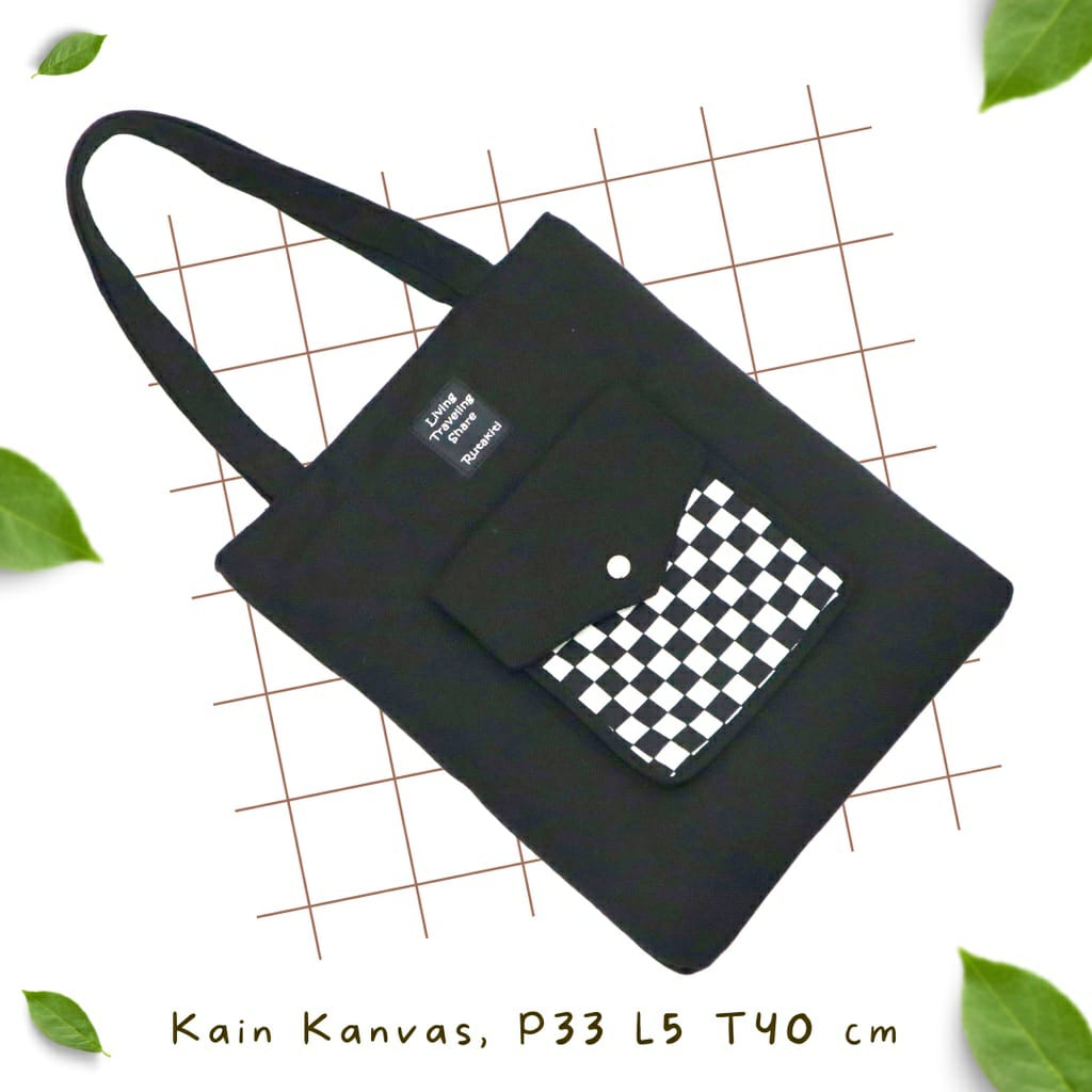 TOTEBAG KANTONG WARNA HITAM TAS KULIAH TAS WANITA