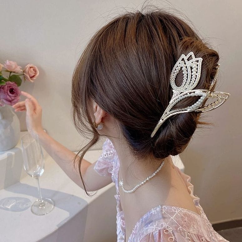 JEPIT RAMBUT KOREA JEDAI WANITA BUNGA TULIP ELEGAN PREMIUM ZIRKON MUTIARA MOTIF BARU ORIGINAL IMPORT