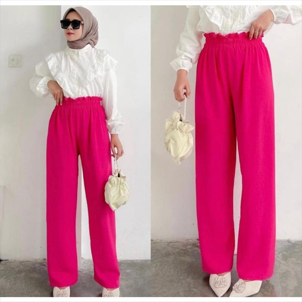 OTS 837 - Kulot Crinkle Kancing 2 Cringkle Airflow Crepe Premium Dobby Pants low Celana Panjang Kulot Wanita