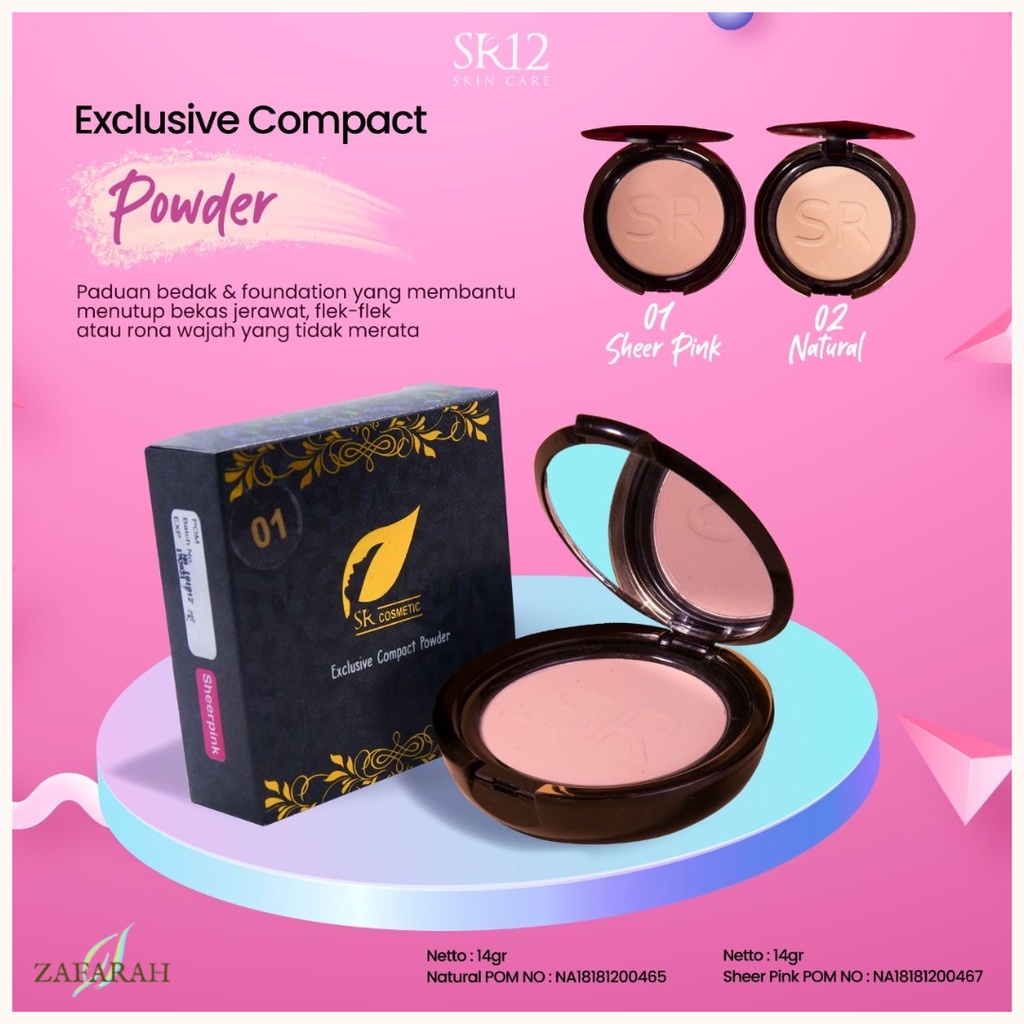 Exclusive Compact Powder SR12 / Bedak Padat Foundation SPF 25 Anti Air Dan Tahan Lama 14 GR