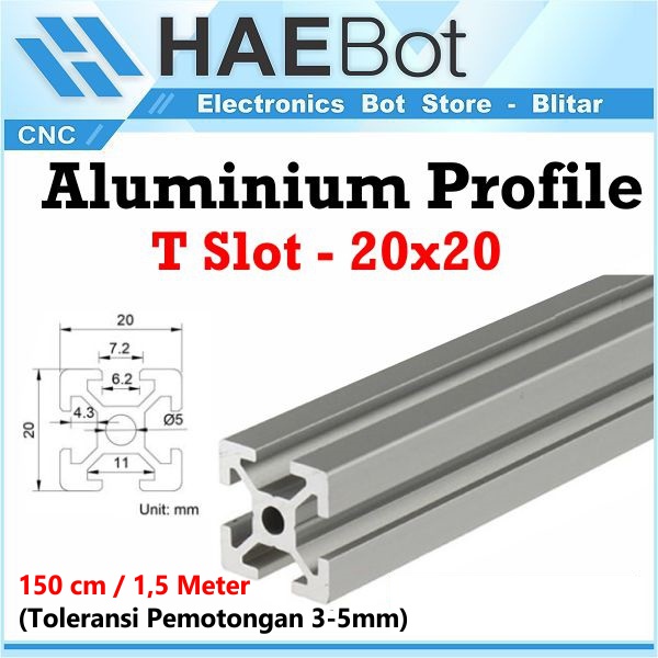 [HAEBOT] Aluminium Profile T Slot 2020 20x20 AP2020 Alumunium 1.5 meter Profil Frame CNC Extrusion Mini Kerangka Mekanik Series 20mm x 20mm 3D Printer 150 cm