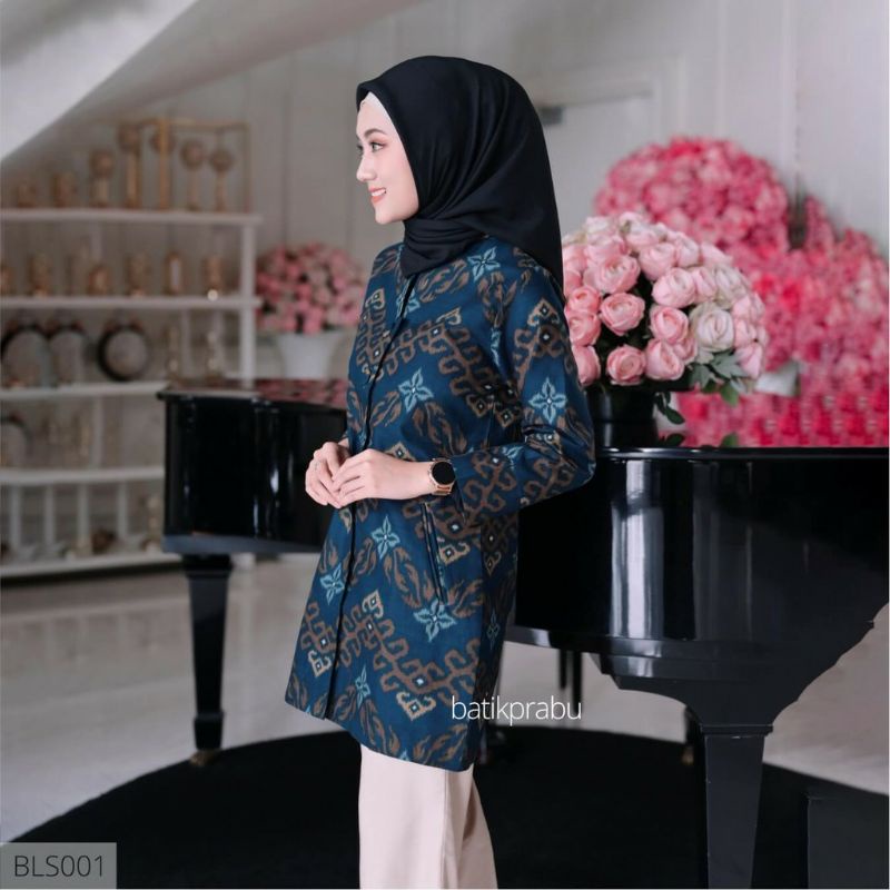 Batik couple sarimbit pria &amp; wanita batik bahan katun reguler songket navy