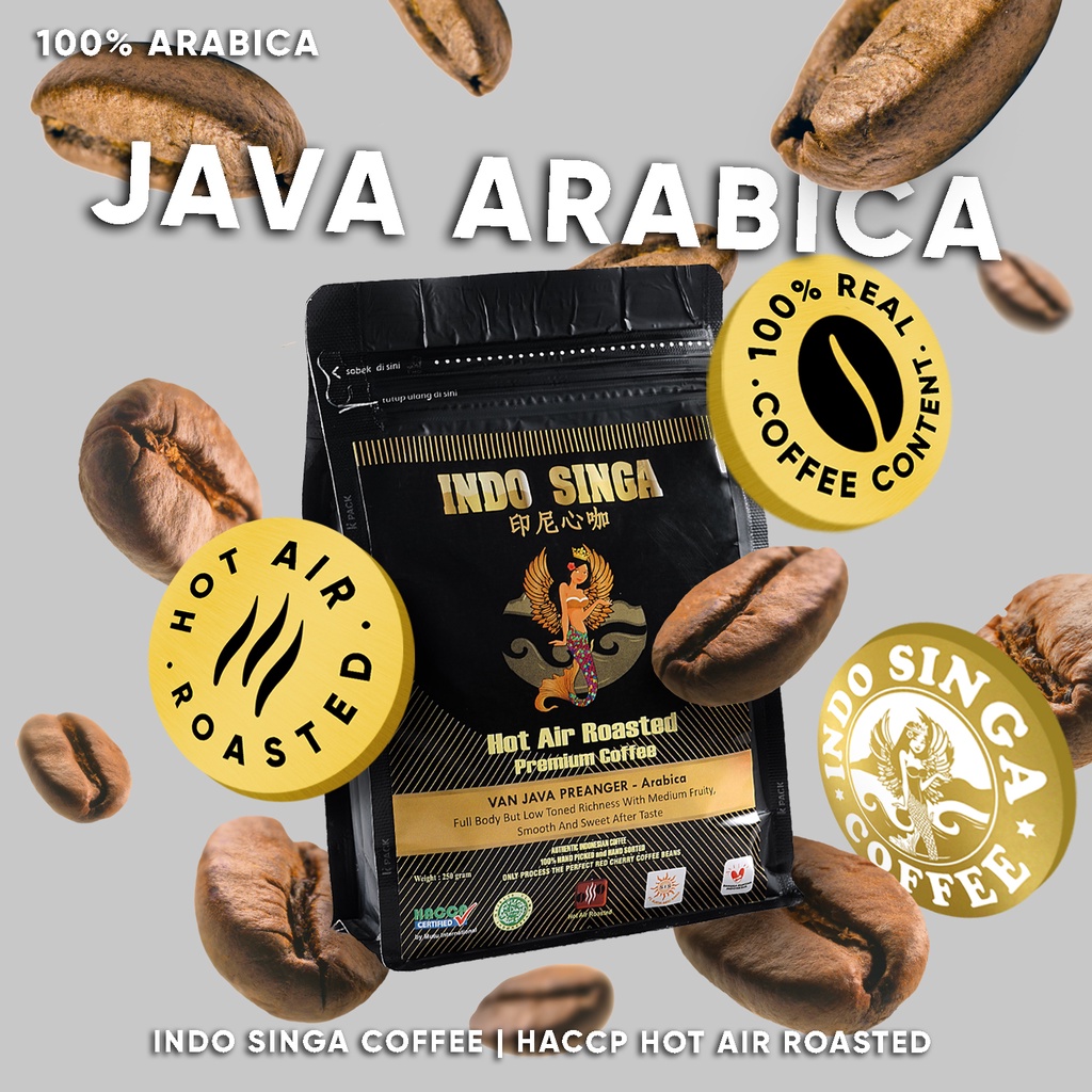 

Kopi Indo Singa Van Java Preanger Arabica Coffee | Hot Air Roasted Kopi Sangrai Arabika Biji Bubuk | Cafe Latte Espresso Roast Manual Brew Grade 1 G1