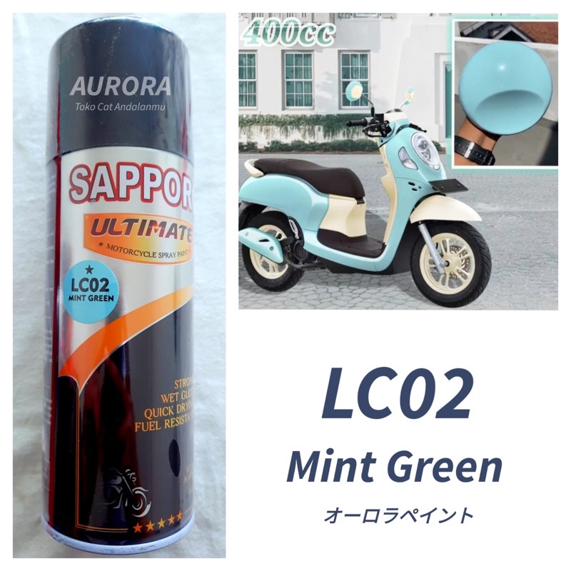 Sapporo Ultimate Mint Green LC02 cat warna pastel 400ml pilok tahan bensin hijau min biru muda vespa