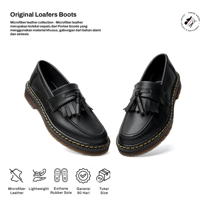 SEPATU BOOTS PRIA PORTEE GOODS ORIGINAL LOAFERS HITAM