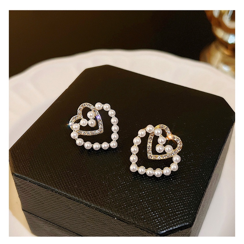 Anting Mutiara Imitasi Sederhana Cinta Kristal Hati Untuk Temperamen Perempuan Anting Pejantan Trendi Elegan Fashion Perhiasan Pernikahan