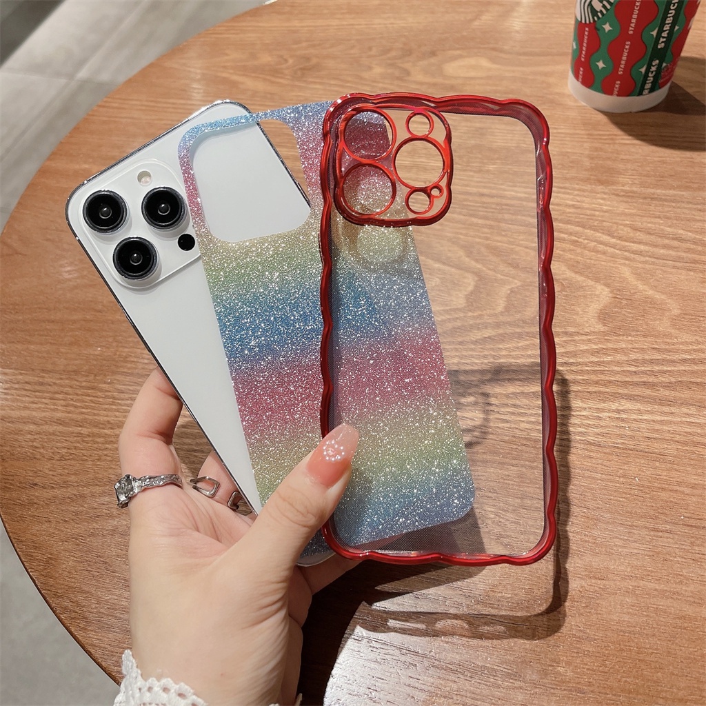 Soft case TPU Transparan glitter Pelangi Cover iPhone 14 Pro Max plus 13 12 11 Pro Max 14 Pro Max