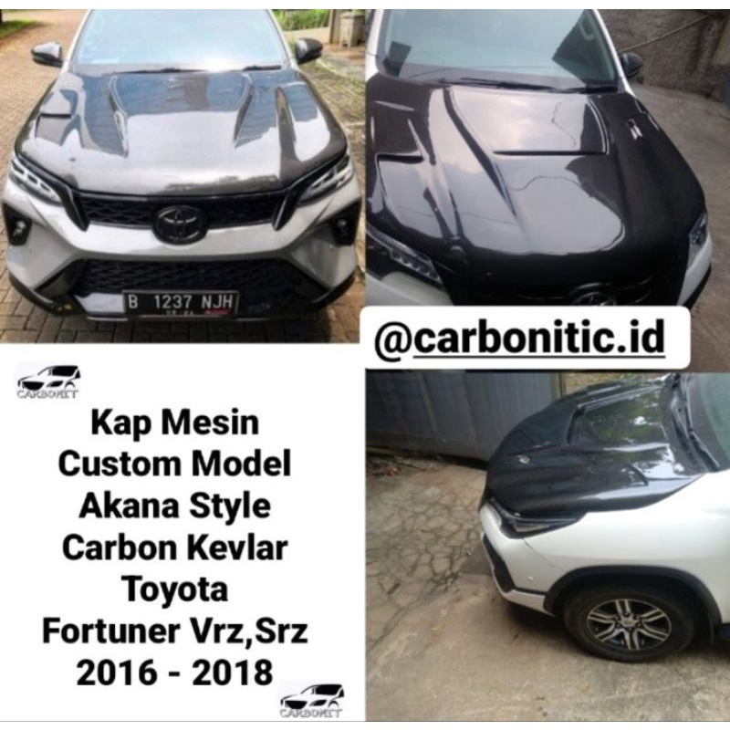 Kap Mesin Custom Model Akana Style Toyota Fortuner Vrz 2016 - 2018 Carbon Kevlar