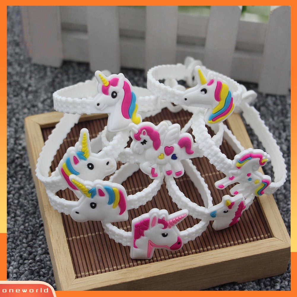 {oneworld} 5pcs Kartun Unicorn PVC Gelang Hadiah Anak-Anak Lucu Gelang Yang Dapat Disesuaikan