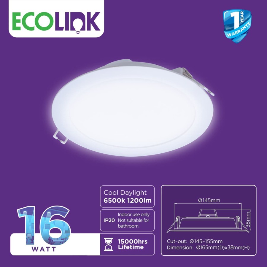 Lampu ECOLINK Downlight Lamp Plafon LED 16W-Putih