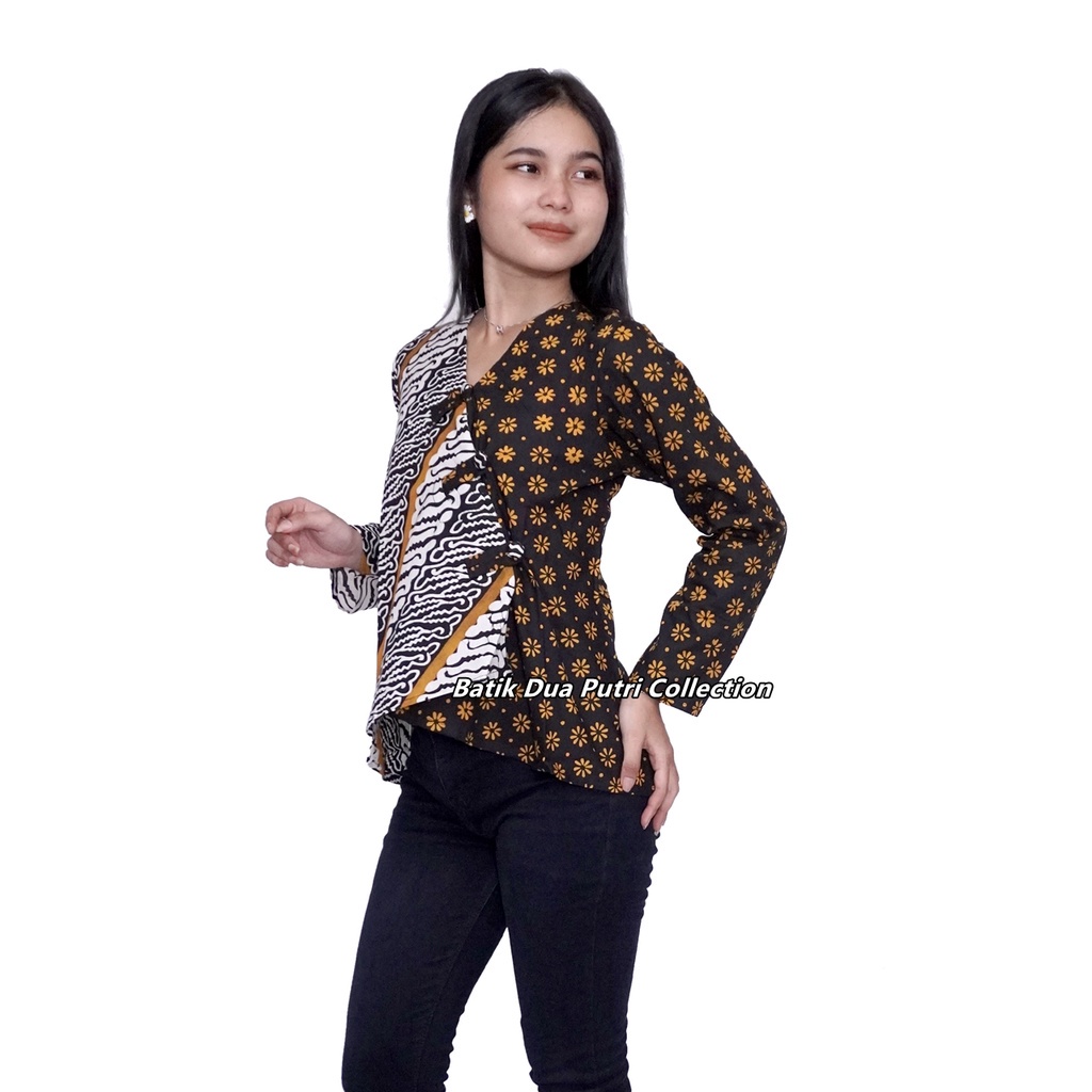 Atasan Batik Wanita Batik Cap Modern Minimalis primadona Blouse Batik Wanita