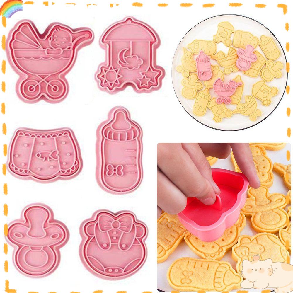 Solighter 6pcs/set 3D Tema Bayi Alat Kue Pastry Menghias Cetakan Kue Plunger Stroller Botol Susu