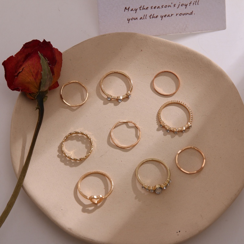 Roselife 9 Pcs Vintage Boho Emas Susun Cincin Set Untuk Wanita Gadis Chic Geometris Zirkon Buku Jari Cincin Fashion Perhiasan