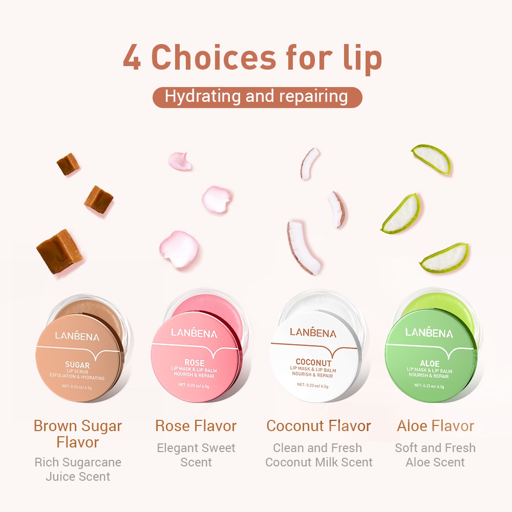 LANBENA Lip Mask Lip Balm - Lip Scrub Masker Bibir Melembabkan Repairing Plumping Hydrating Nourishing Perawatan Pelembab Masker Bibir