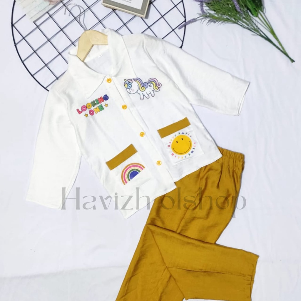 Setelan Anak Emoji Polo Linen 3-12 Tahun // Outfit anak terbaru