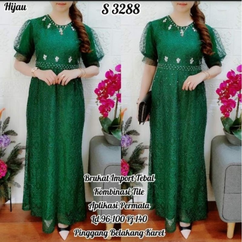 LONG DRESS brokat 18 IMPORT tebal