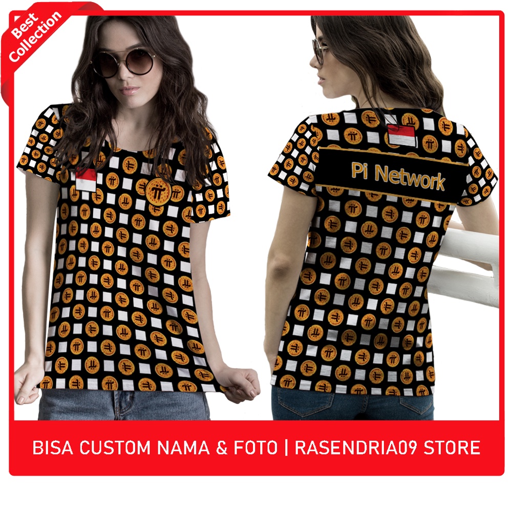 Baju Kaos Wanita Lengan Pendek Pi Network Seamless Indonesia | Fullprint Sublime Terbaru