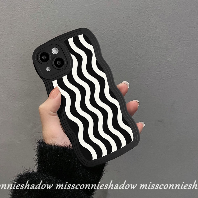 Redmi 9T 9A 10A 9 10 10C 9C NFC A1+A1 Mi 11T Pro Note 11 10 9 8 10Pro 11Pro+9Pro Note 10s 9s 11s PO CO M3 X3 NFC Pro Fashion Hitam Putih Motif Gelombang Air Lembut Case Wavy Edge