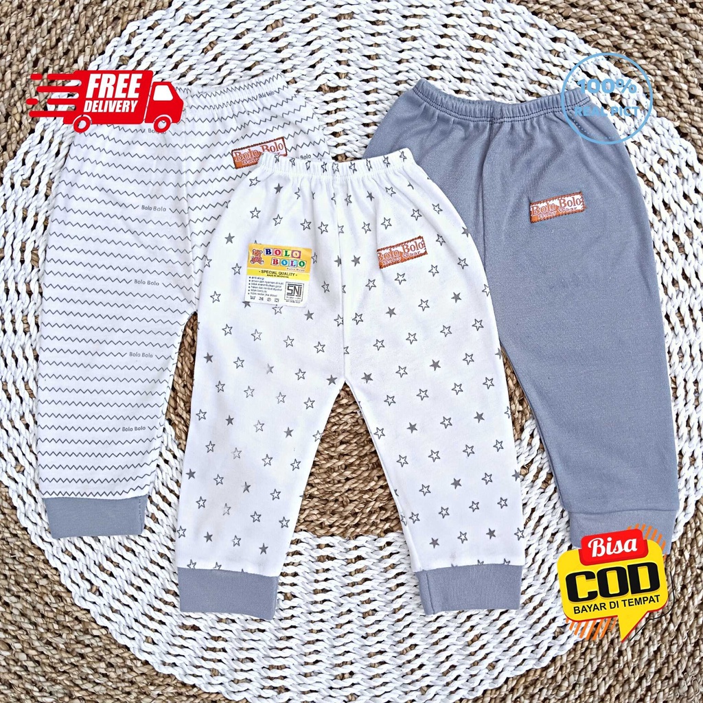 SALE 7.7 Serian Abu - 3 pcs Celana Panjang Bayi Baru Lahir 0 - 3 Bulan Grey Series merk SNI Bolo - Bolo