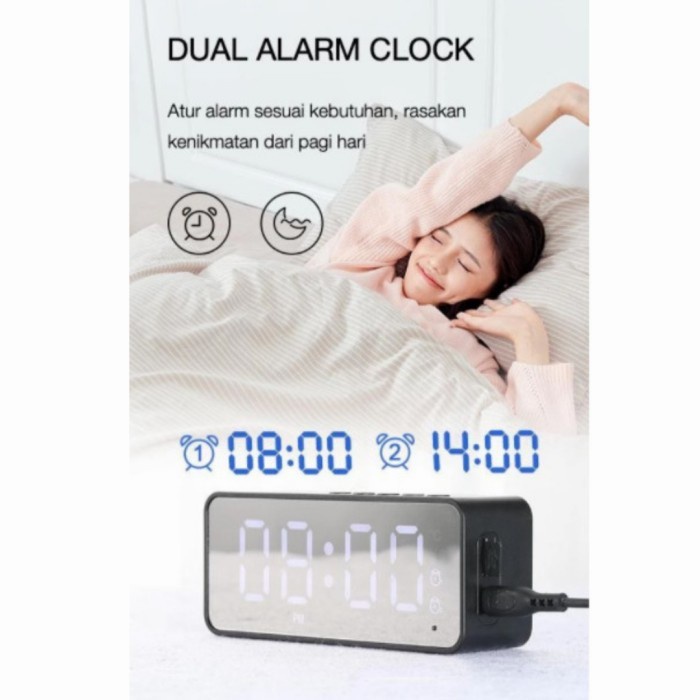 Robot RB150 Bluetooth 5.0 Speaker Alarm Clock Radio FM - Jam Alarm Robot Led - Hitam