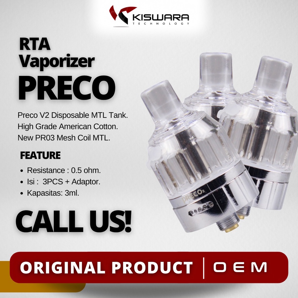 Preco V2 Disposable MTL Tank Atomizer 3PCS + Adaptor - CLEAR [Authentic] KiswaraBandung