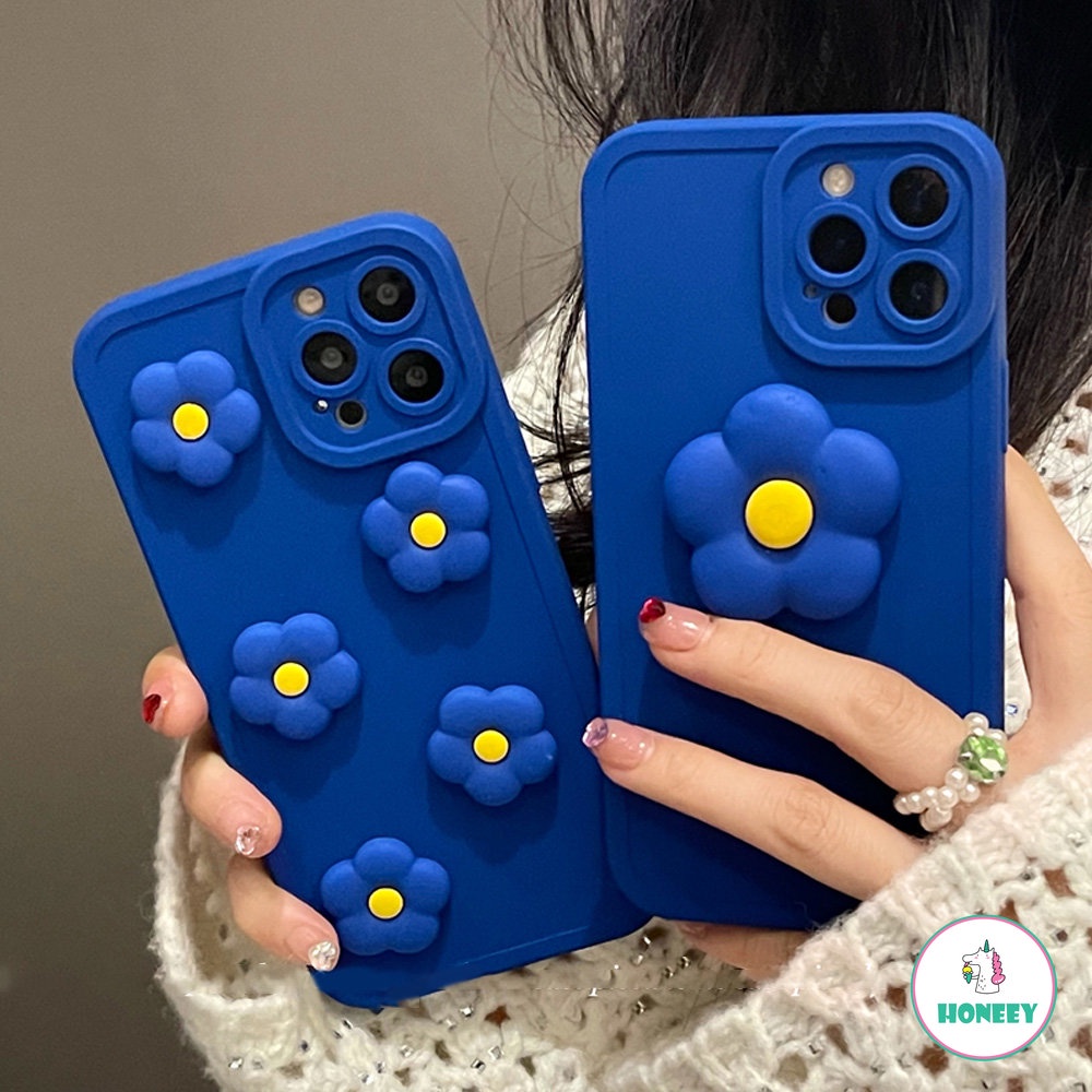 3D Klein Blue Flower Floral Phone Case compatible for IPhone Xr 7Plus 8Plus X XS 14 13 11 12 Pro Max Shock Resistant Anti Knock Soft TPU Cover