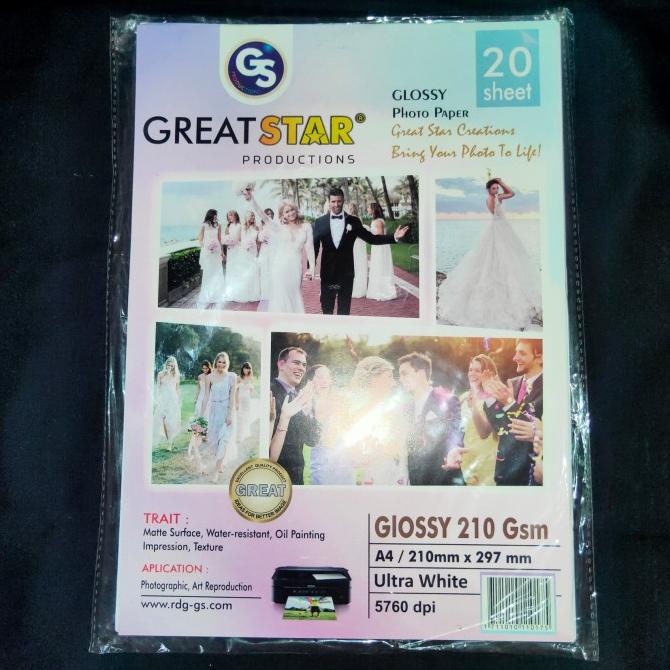 

photo paper glossy A4 isi 20 lembar merek GreatStar terlaris