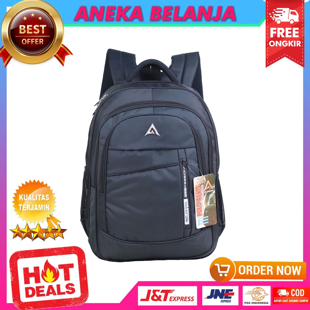 Tas Punggung Ransel Sekolah Tas Backpack Polo Alvis Garis Lurus Hitam Ransel Laptop Kerja Kuliah Gratis Raincover Bahan Nilon Alto Tebal Termurah Berkualitas