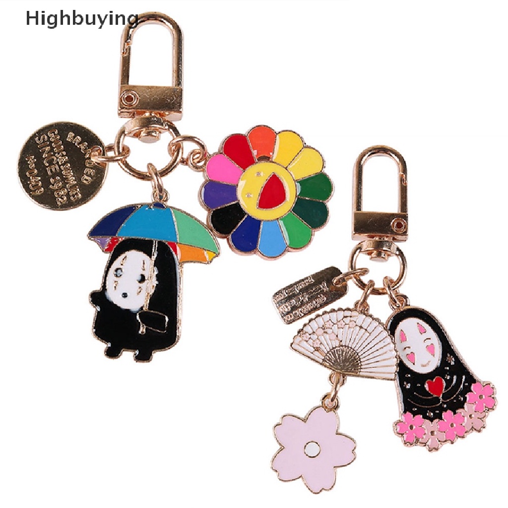 Hbid Kartun Tanpa Wajah Pria Gantungan Kunci Wanita Bunga Logam Sakura Key Chain Hadiah Perhiasan Glory