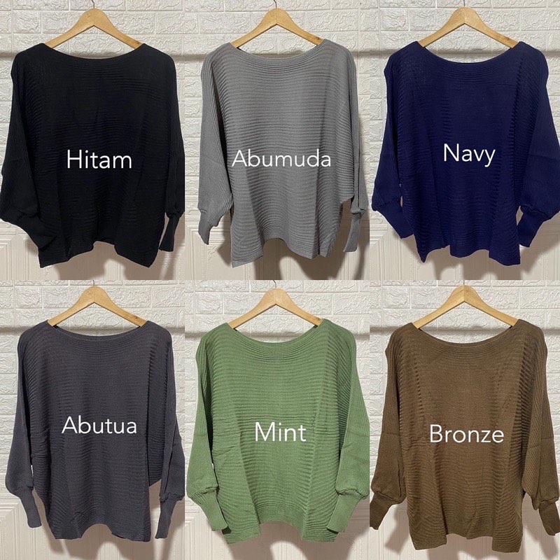 BATWING RAJUT OVERSIZE BLOUSE CROP BAJU KNIT KELELAWAR WANITA TEBAL PREMIUM