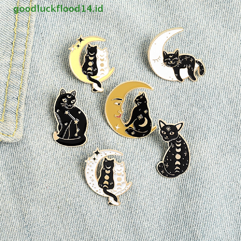 [GOOGFOUR] Witch Cats Enamel Pin Custom Fase Bulan Penyihir Kucing Bros Tas Kerah Pin Hitam [TOP]