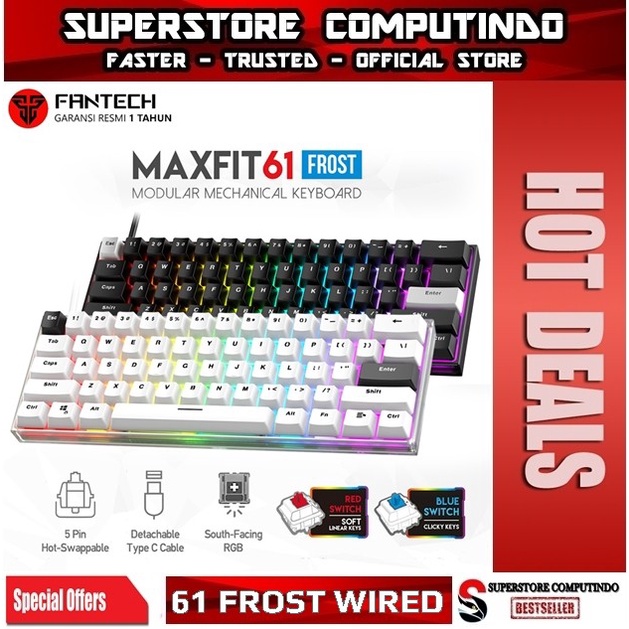 Fantech MAXFIT61 FROST Wired Hotswap Keyboard Gaming Mechanical RGB