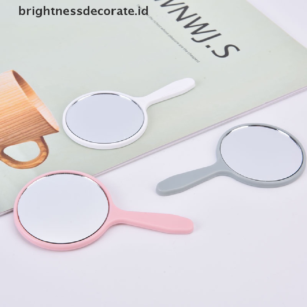 [Birth] Cermin Rias Genggam Bulat Vanity Mirror Dengan Handle Hand Mirror Kosmetik [ID]
