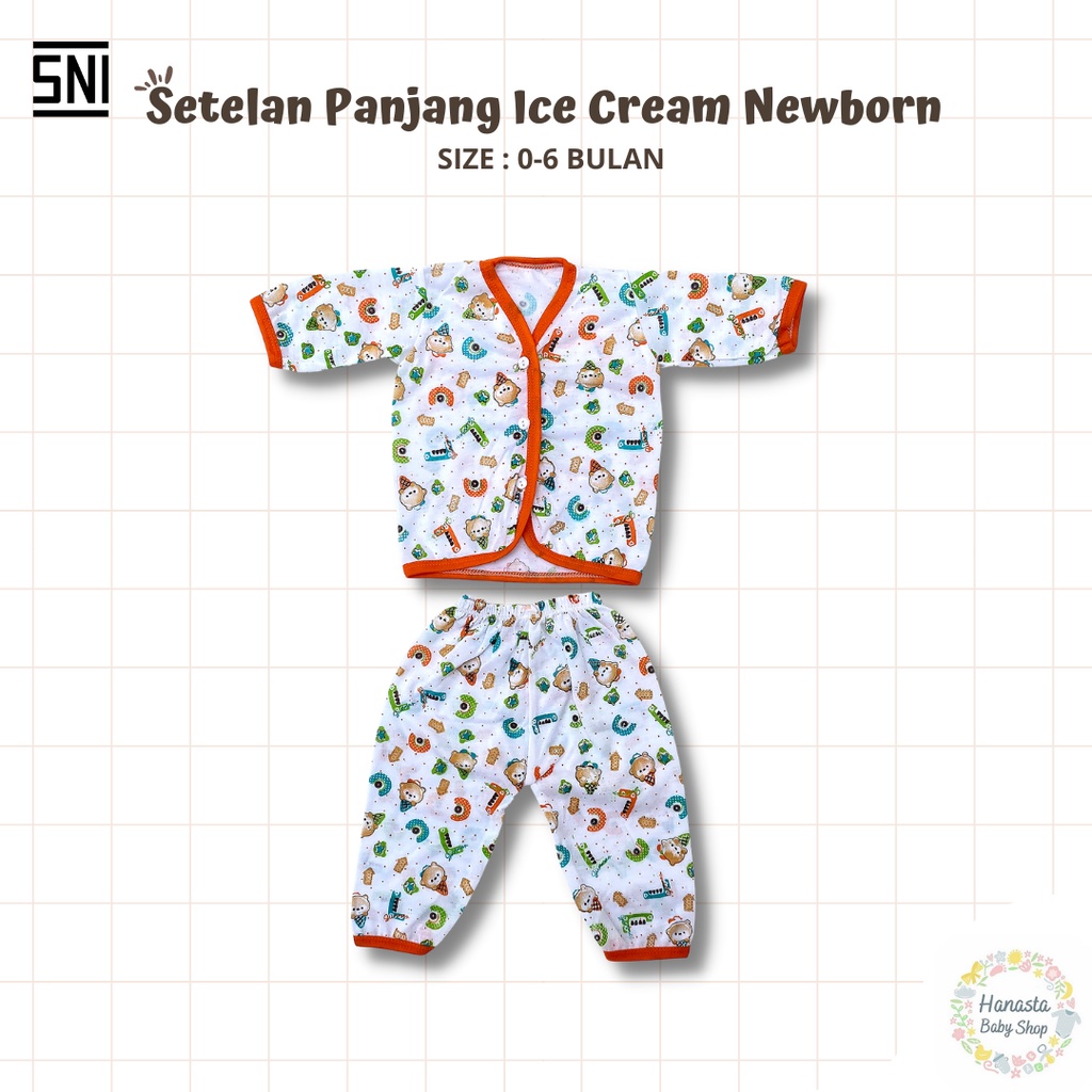 Baju Bayi Newborn Setelan Lengan Panjang Katun Ice Cream Baru Lahir 0-6 Bulan