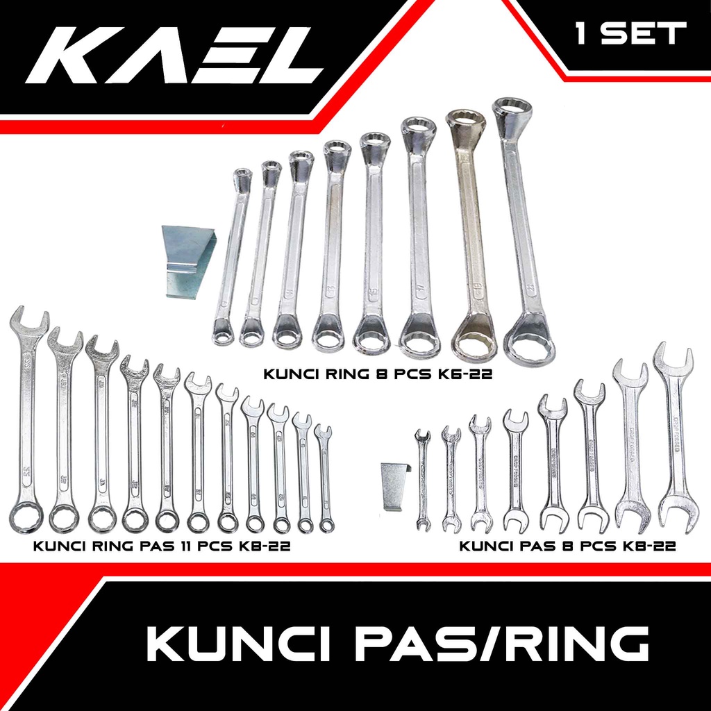 Kunci Pas Ring Set 8 Pcs Open End Wranch 6-7-8-9-10-11-12-13-14-15-16-17-18-19-20-22 Alat Perkakas Petukangan